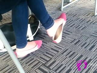 Candid asian teen shoeplay feet dangling pink flats part 2