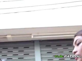 Cute asian teen gets persuaded in the street