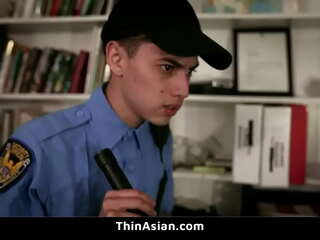 Tiny asian ninja teen ties security guard and fucks him